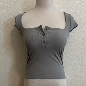 Gray Ribbed Women's Top